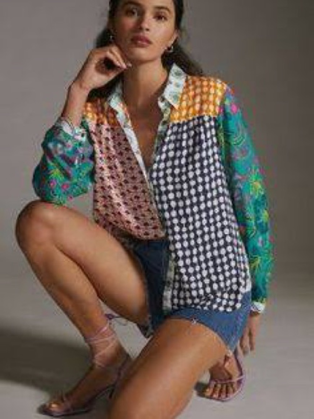 Maeve Paz Patchwork Print Button-Up Shirt - Multicolor